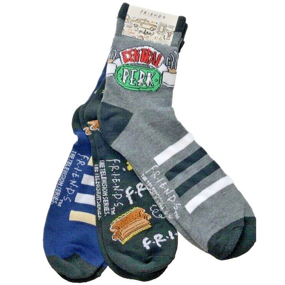 Friends Central Perk 3 Pair Socks Mens Ladies Couch Marcel Monkey Shoe Sz 6-12